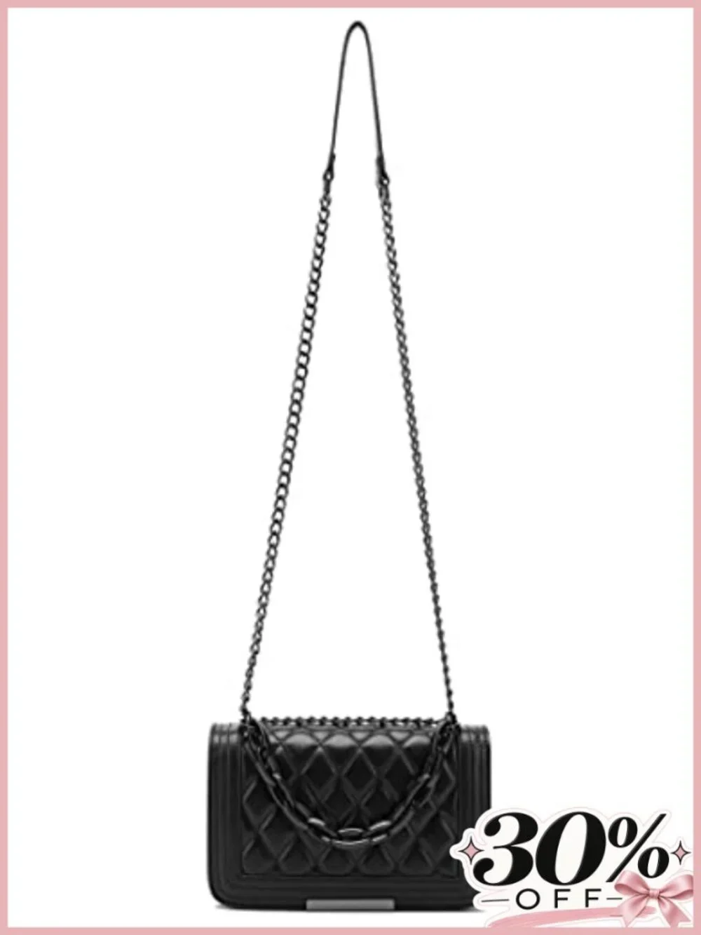 Quilted Faux Leather Crossbody Bag Convertible Chain Strap Satchel